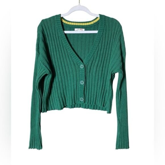 American Eagle Y2K Varsity Cardigan Sweater S Ribbed Green Preppy Tennis Prep - Picture 1 of 9